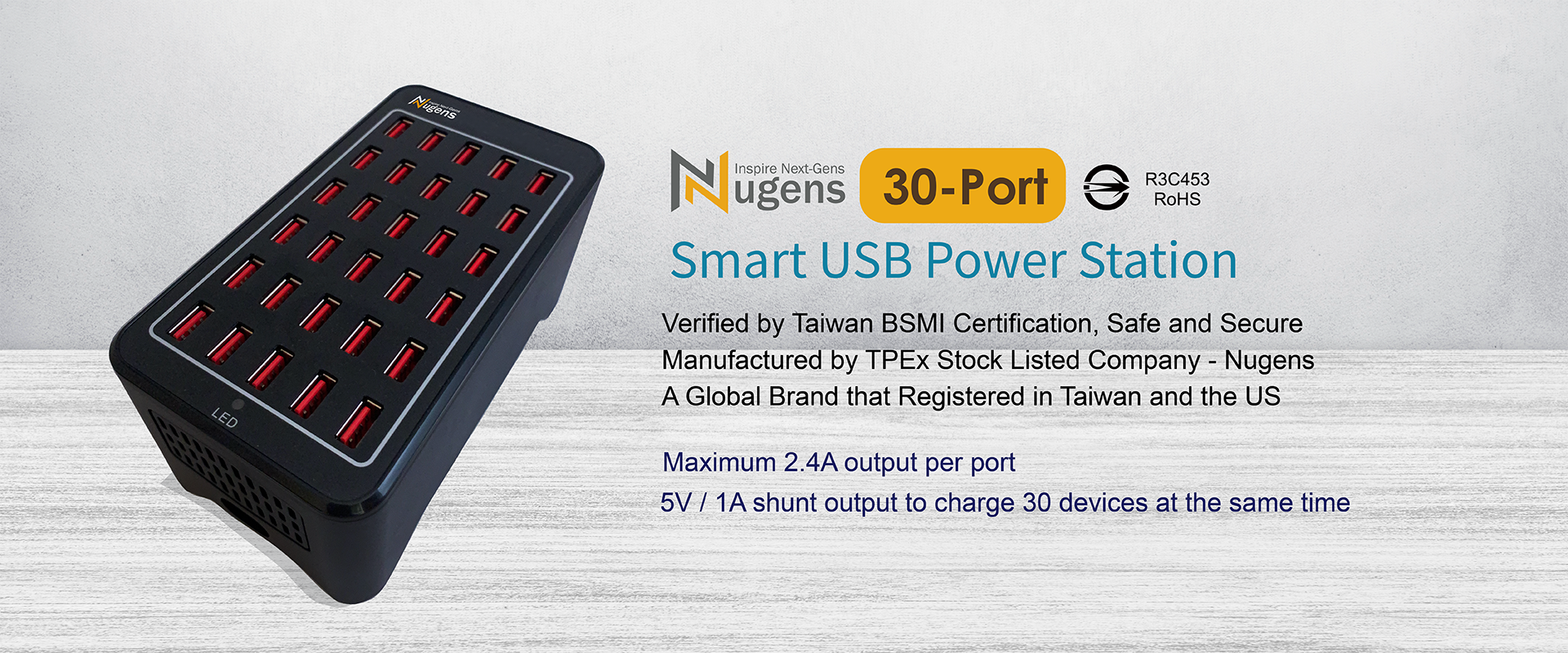 30-Port Smart USB Power Station